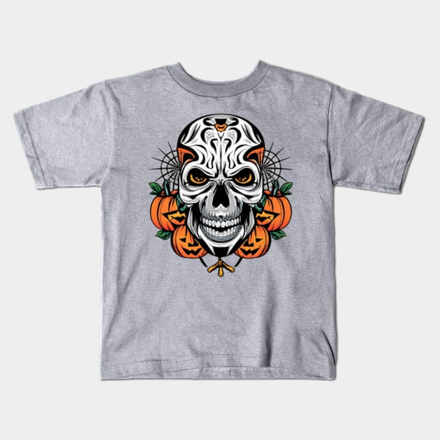 Halloween Skull with Pumpkins Kids T-Shirt by emblemat2000@gmail.com